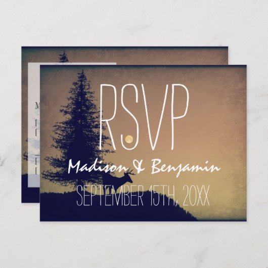 Rustic Deer Tree Wedding RSVP BRIEFKAARTEN (Voorkant / Achterkant)