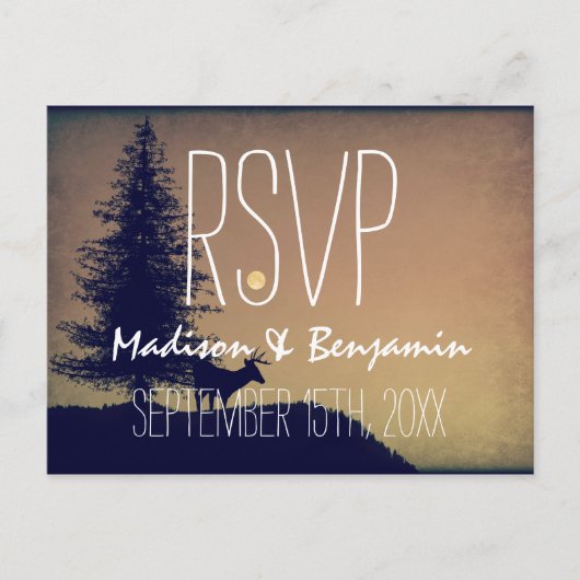Rustic Deer Tree Wedding RSVP BRIEFKAARTEN (Voorkant)