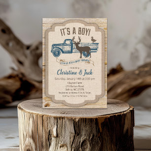 Rustic Deer Truck Boy Invitation Baby shower