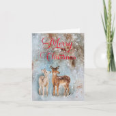 Rustic Deer Waterverf Merry Kerstmis Feestdagen Kaart (Voorkant)