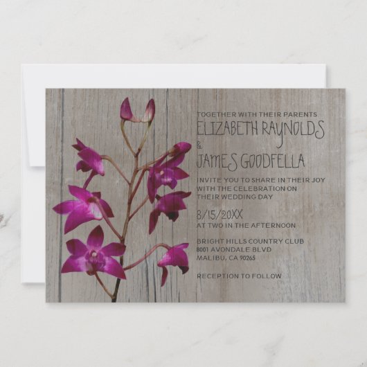 Rustic Dendrobium Orchid Wedding Invitations Kaart (Voorkant)