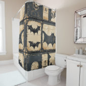 Rustic Denim Halloween Patchwork Pattern Douchegordijn (In situ)