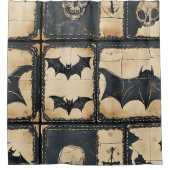 Rustic Denim Halloween Patchwork Pattern Douchegordijn (Voorkant)
