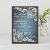 Rustic Denim Lace & Leather Wedding Invitation Kaart (Staand voorkant)