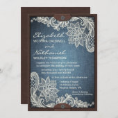Rustic Denim Lace & Leather Wedding Invitation Kaart (Voorkant / Achterkant)