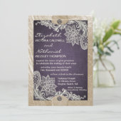 Rustic Denim Lace & Leather Wedding Invitation Kaart (Staand voorkant)
