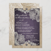 Rustic Denim Lace & Leather Wedding Invitation Kaart (Voorkant / Achterkant)