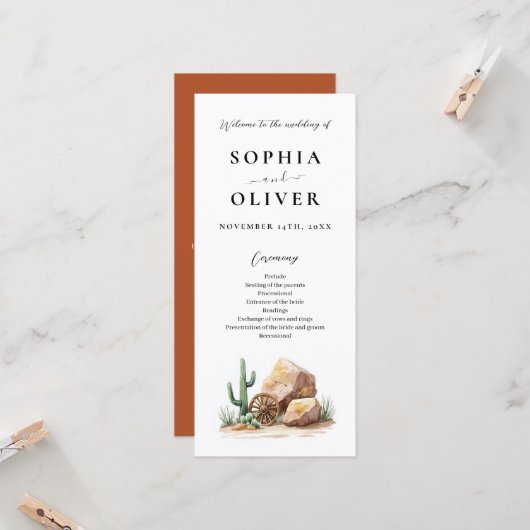 Rustic Desert Cactus Waterverf huwelijksprogramma (Voorkant / Achterkant in situ)