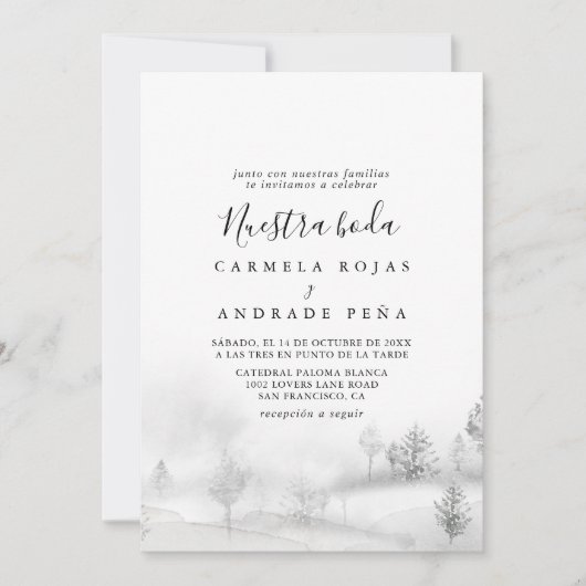 Rustic Destination Winter Mountain Nuestra Boda Kaart (Voorkant)