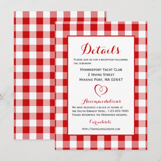 Rustic Details Richting Gingham Rood Wit Geruit Kaart (Voorkant / Achterkant)