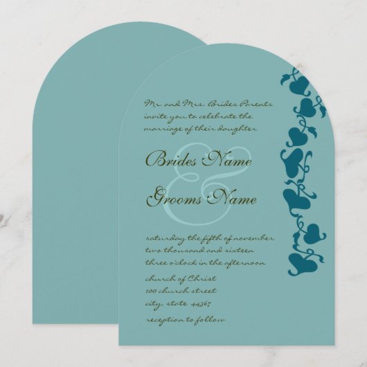Rustic Die Cut Aqua Blue Hearts Faire-part de mari (Devant / Derrière)