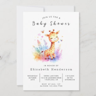 Rustic Digital Giraffe Baby shower Kaart