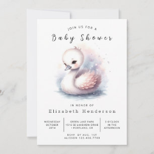 Rustic Digital Swan Baby shower Kaart