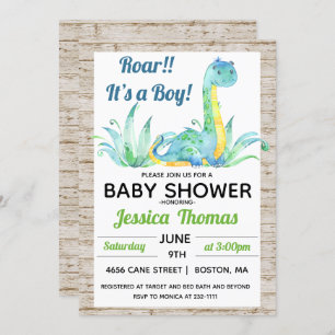 Rustic Dinosaur Boy Baby shower Kaart
