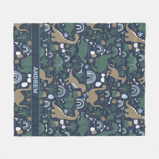 Rustic Dinosaur Forest Prehistalized Personalized Fleece Deken (Voorkant (Horizontaal))