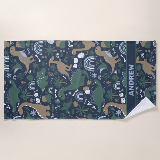 Rustic Dinosaur Forest Prehistalized Personalized Strandlaken (Voorkant)