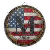 Rustic Distressed USA Vlag 4 juli Monogrammed Dartbord (Voorkant)