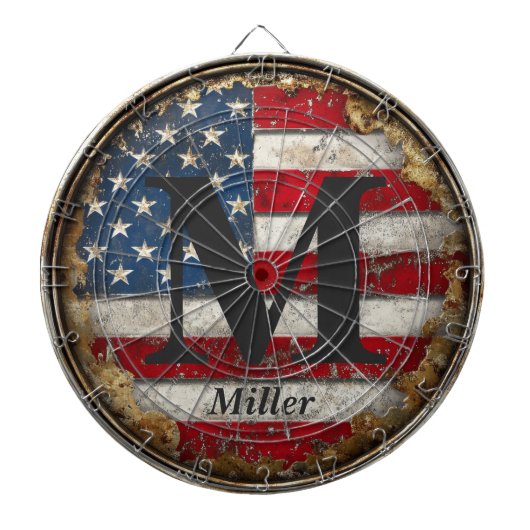 Rustic Distressed USA Vlag 4 juli Monogrammed Dartbord (Voorkant)