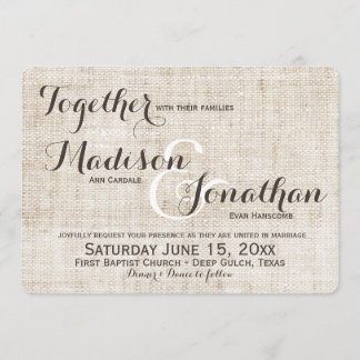 Rustic Distsed Linen Design Wedding Invitations Kaart