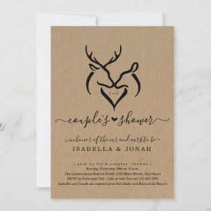 Rustic Doe & Deer Antlers Heart Couple's Shower Kaart