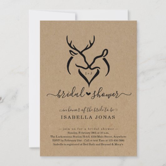 Rustic Doe & Deer Antlers Vrijgezellenfeest Kaart (Voorkant)