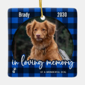 Rustic Dog Memorial Blue Pset Loss Keepslag Keramisch Ornament (Voorkant)