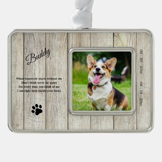 Rustic Dog Memorial Photo Quote Ornament (Voorkant)