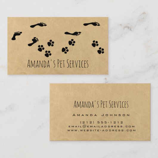 Rustic Dog Sitter Pet Services Grooming Pw Path Visitekaartje (Voorkant / Achterkant)