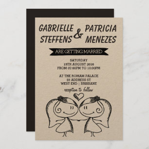 Rustic Doodle Couple Lesbian Faire-part de mariage