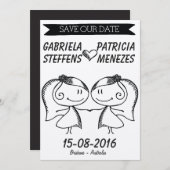 Rustic Doodle Couple Lesbian Save the Date (Voorkant / Achterkant)