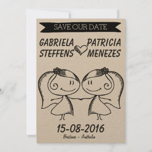 Rustic Doodle Couple Lesbian Save the Date