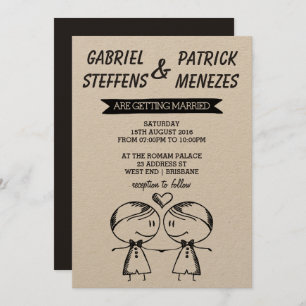 Rustic Doodle Gay Wedding Uitnodiging