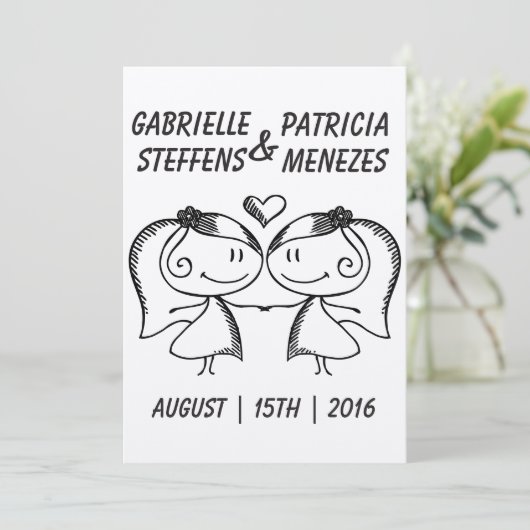 Rustic Doodle Lesbian Wedding Uitnodiging (Staand voorkant)