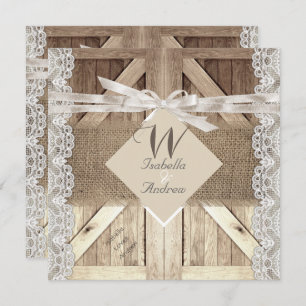 Rustic door bruiloft beige lace Wood Burlap Kaart