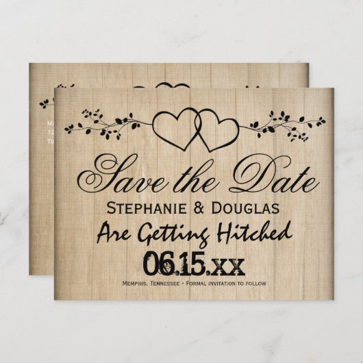 Rustic Double Hearts Enregistrer la date Cartes po (Devant / Derrière)