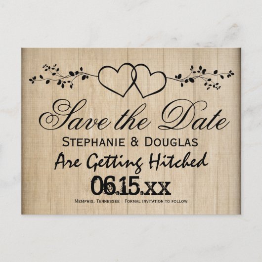 Rustic Double Hearts Enregistrer la date Cartes po (Devant)
