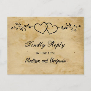 Rustic Double Hearts Wedding RSVP BRIEFKAARTEN
