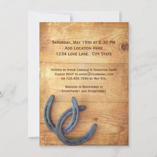 Rustic Double Horseshoe Invitations de douche nupt (Dos)