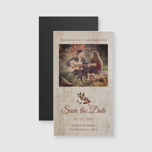 Rustic Dragonfly on Wood met Engaged Couple Photo (Voorkant / Achterkant)