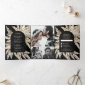 Rustic Dried Boho Pampas Grass Black Arch Wedding Drieluik Uitnodiging (Binnen)