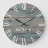 Rustic Driftwood Clock Monogram Gepersonaliseerd Grote Klok (Voorkant)