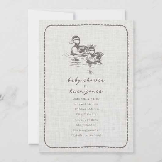 Rustic Ducks Doodle Neutral Baby shower Kaart (Voorkant)