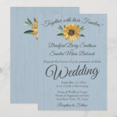 Rustic Dusty Blue Barn Wood, Sunflower Wedding Inv Kaart (Voorkant / Achterkant)
