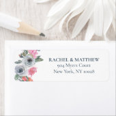 Rustic Dusty Blue Blush Waterverf Floral Wedding Etiket (Insitu)