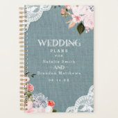 Rustic Dusty Blue Burlap Lace en Floral Wedding Planner (Voorkant)