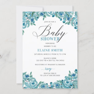 Rustic Dusty Blue Floral Boy Baby shower Kaart
