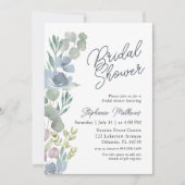 Rustic Dusty Blue Floral Bridal Shower Invitation Kaart (Voorkant)
