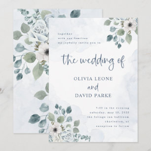 Rustic Dusty Blue Floral   Waterverf bruiloft Kaart