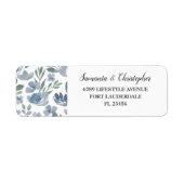 Rustic Dusty Blue Floral Waterverf Etiket (Voorkant)