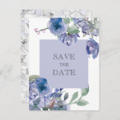 Rustic Dusty Blue Floral Wedding Aankondigingskaart (Voorkant / Achterkant)